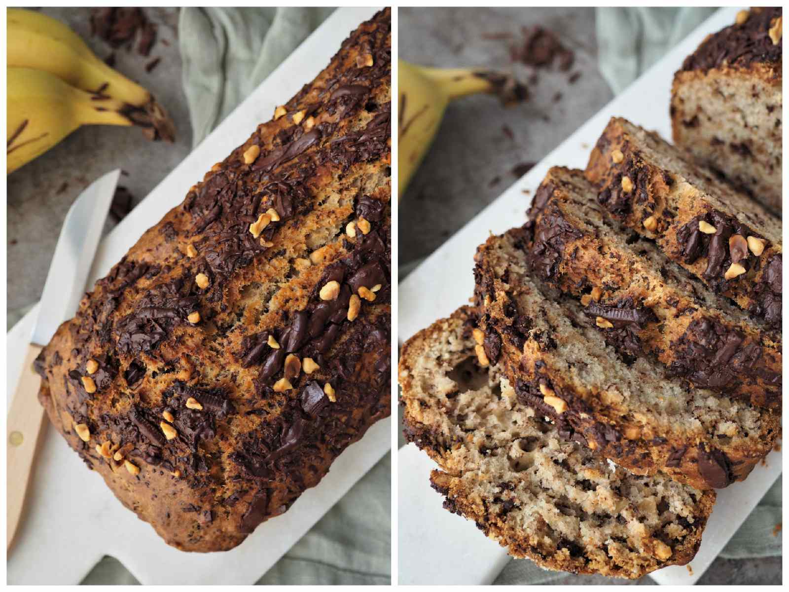 Bananenbrot mit Haselnüssen und Schokolade im Detail