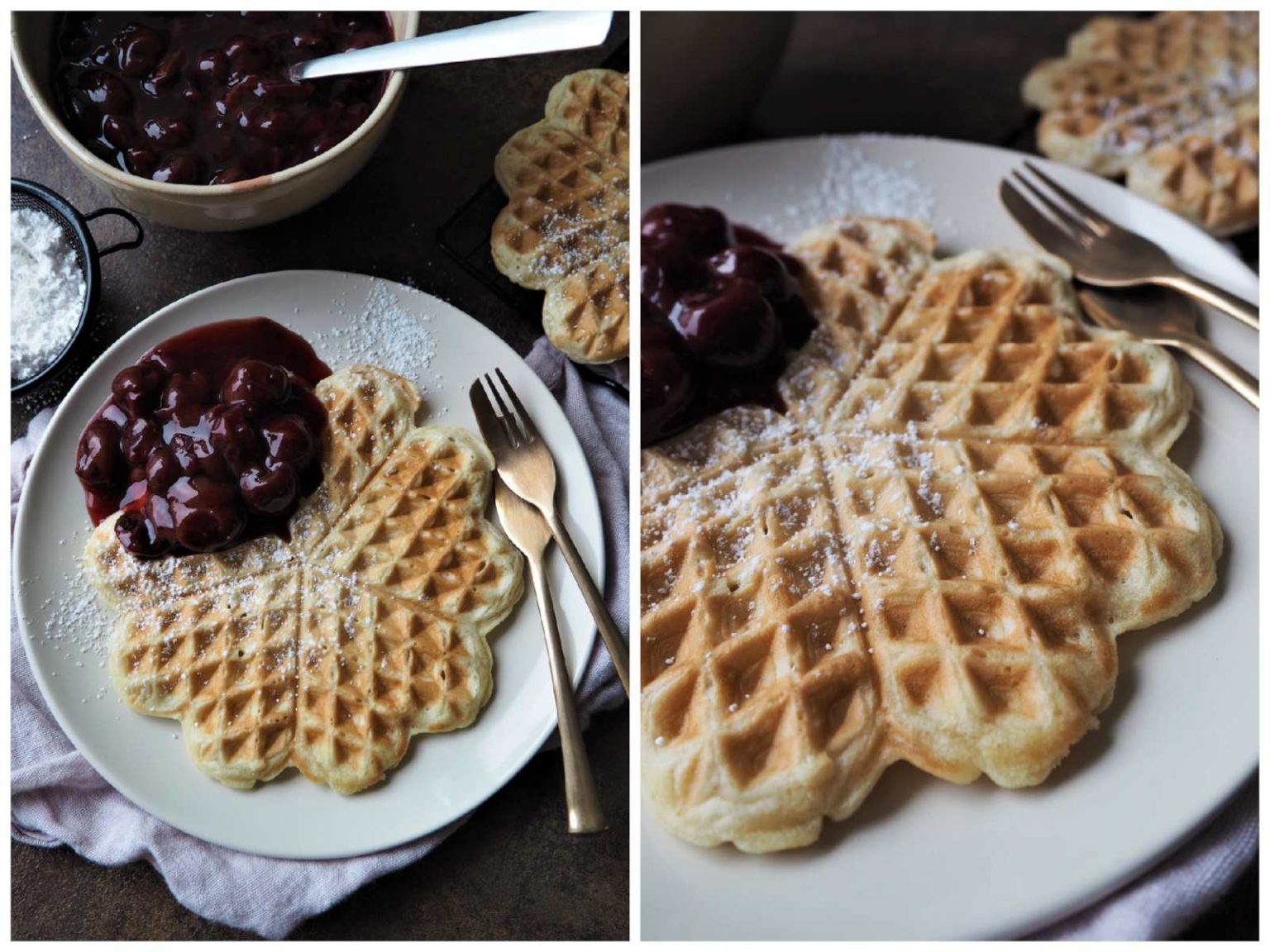 Vegane Waffeln mit Sauerkirschen und Puderzucker + 8 Tipps • Grüner Zucker