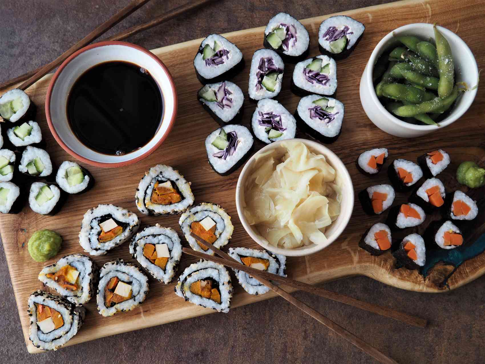 Veganes Sushi selber machen – Verschiedene, bunte Sorten